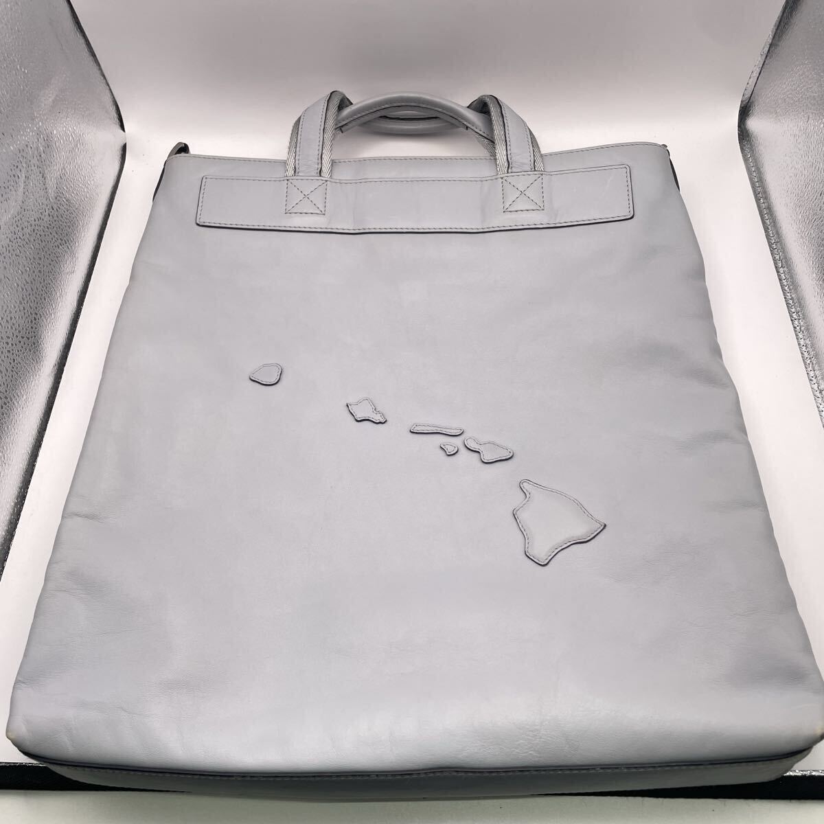 ♪ 良品 LanaiTRANSIT ラナイトランジットハワイ トートバッグ レザー ライトグレー 2way ビジネスバッグ 本革 モノトク