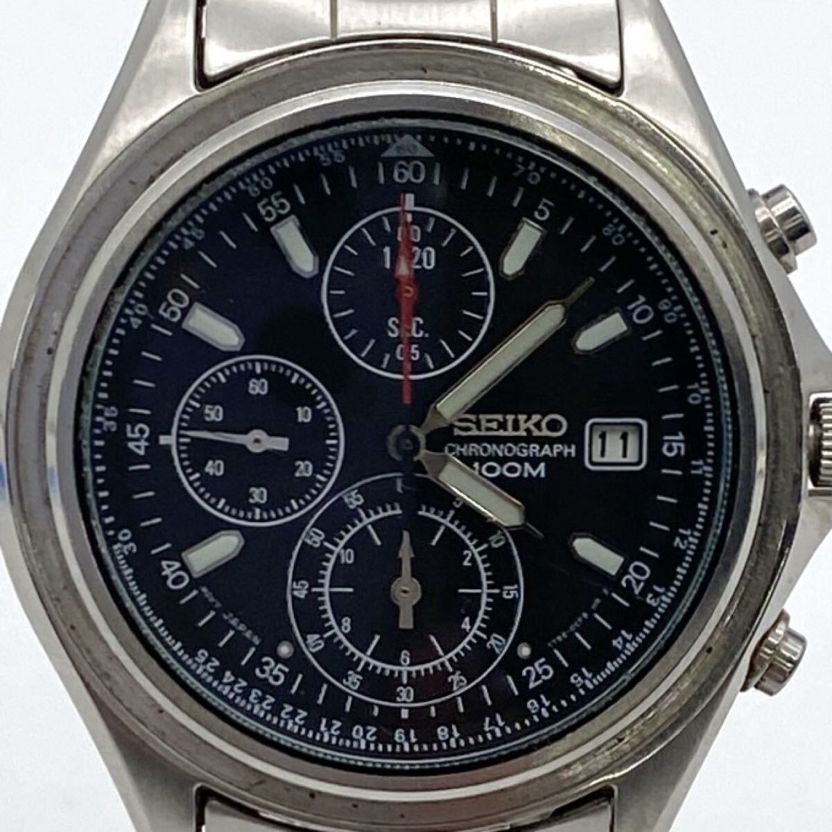H SEIKO CHRONOGRAPH 100M 腕時計 7T92-0DF0 セイコー クロノグラフ ブラック文字盤 クォーツ デイト メンズ腕時計 時計 モノトク