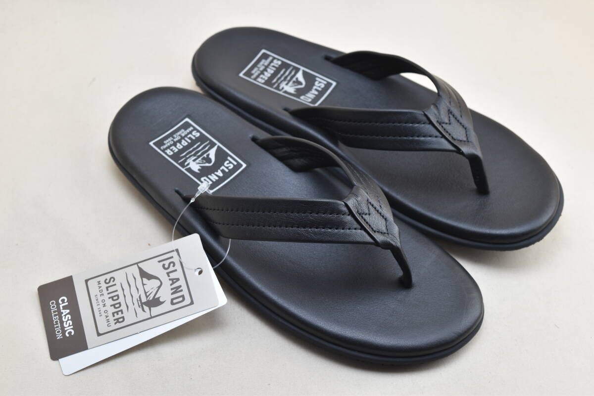 Island Slipper アイランドスリッパ　　トングサンダル　ブラックレザー　US8　26cm相当　Made in Hawaii 　未使用品