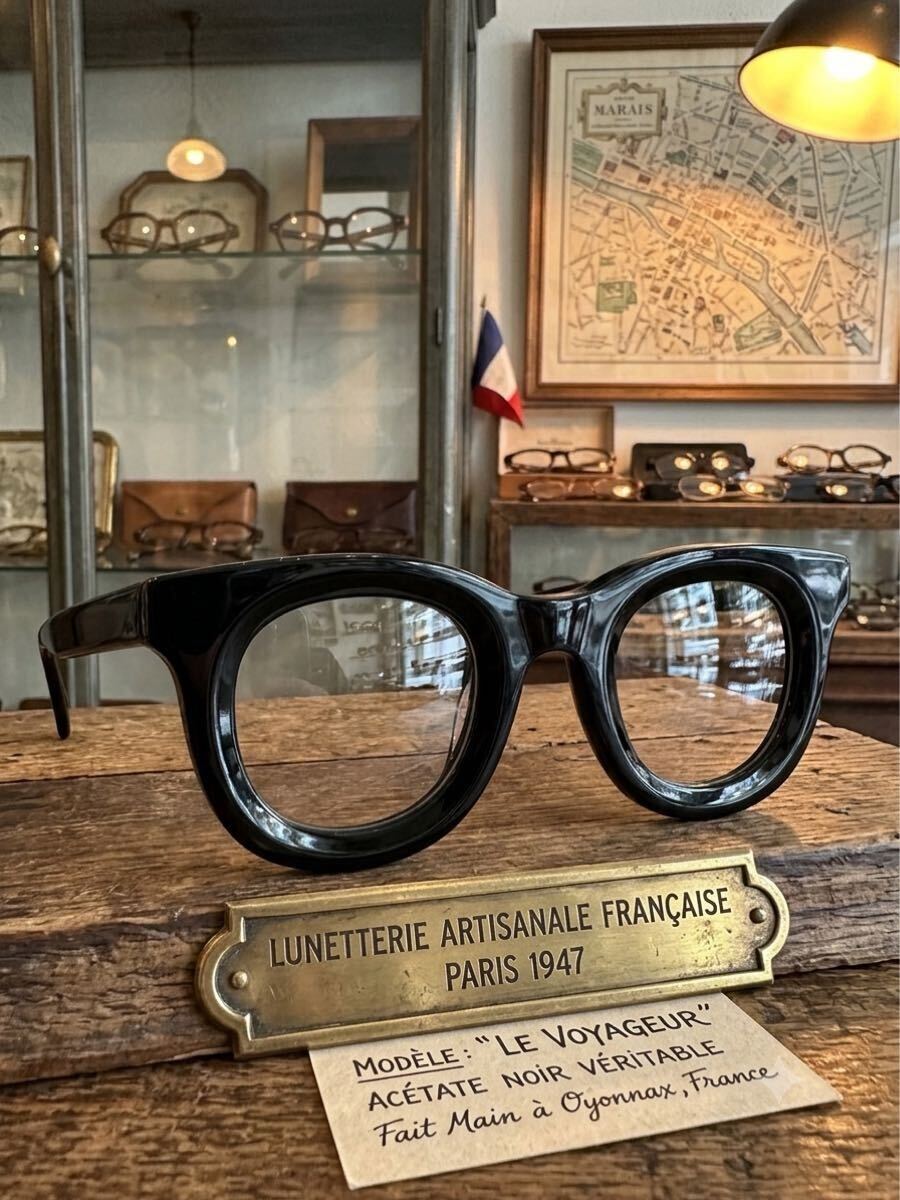 FrameFrance 50s 60s デッドストック 極太黒縁眼鏡 フレンチヴィンテージ 45□28 リビルド 未使用 レスカ ギュパール セルフレーム メガネ
