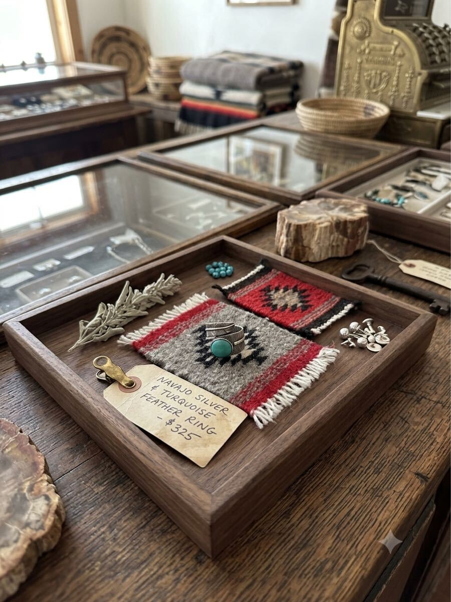 【希少】1970s ヴィンテージ ナバホスタイル ターコイズ フェザーリング ココペリ工房印 STERLING インディアンジュエリー アンティーク