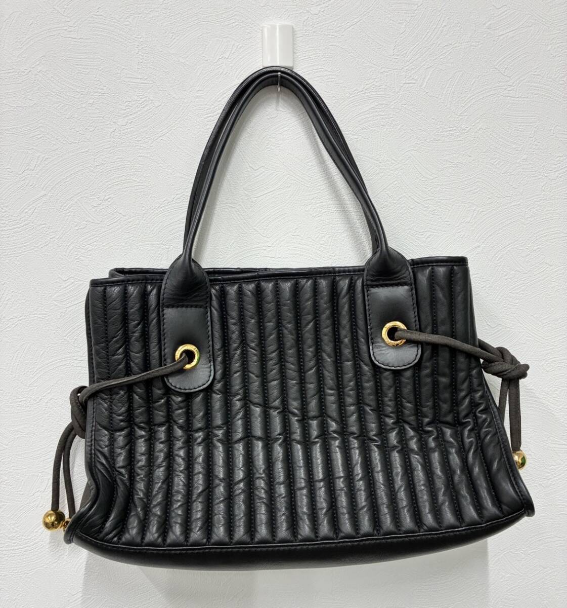 2735★シーバイクロエ キルティング レザー ハンドバッグ 黒 縦ステッチ ゴールド金具 トートバッグ 経年保管 現状品 SEE BY CHLOE
