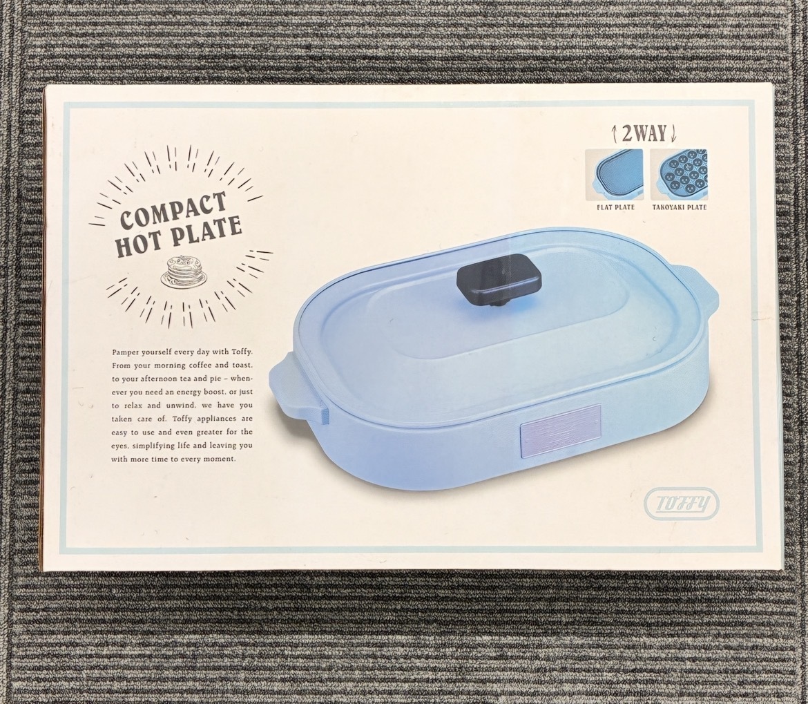2694★ 未使用 新品通電確認済 Toffy コンパクトホットプレート K-HP1-PA ペールアクア 水色 ラドンナ 2WAY 平面 たこ焼き 未使用保管品