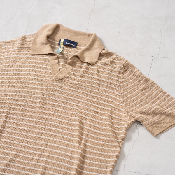 LARDINI ニットポロシャツ ボーダー ベージュ 50