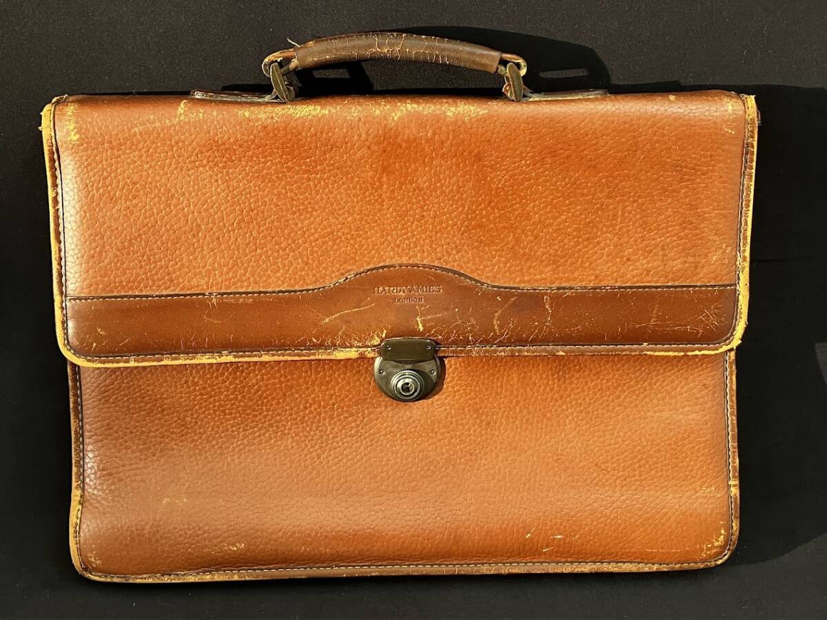 雰囲気系　HARDY AMIES LONDON ビジネスバッグ レザー ビンテージ メンズ ブラウン ハンドバッグ　縦29cm横39cm ★2578
