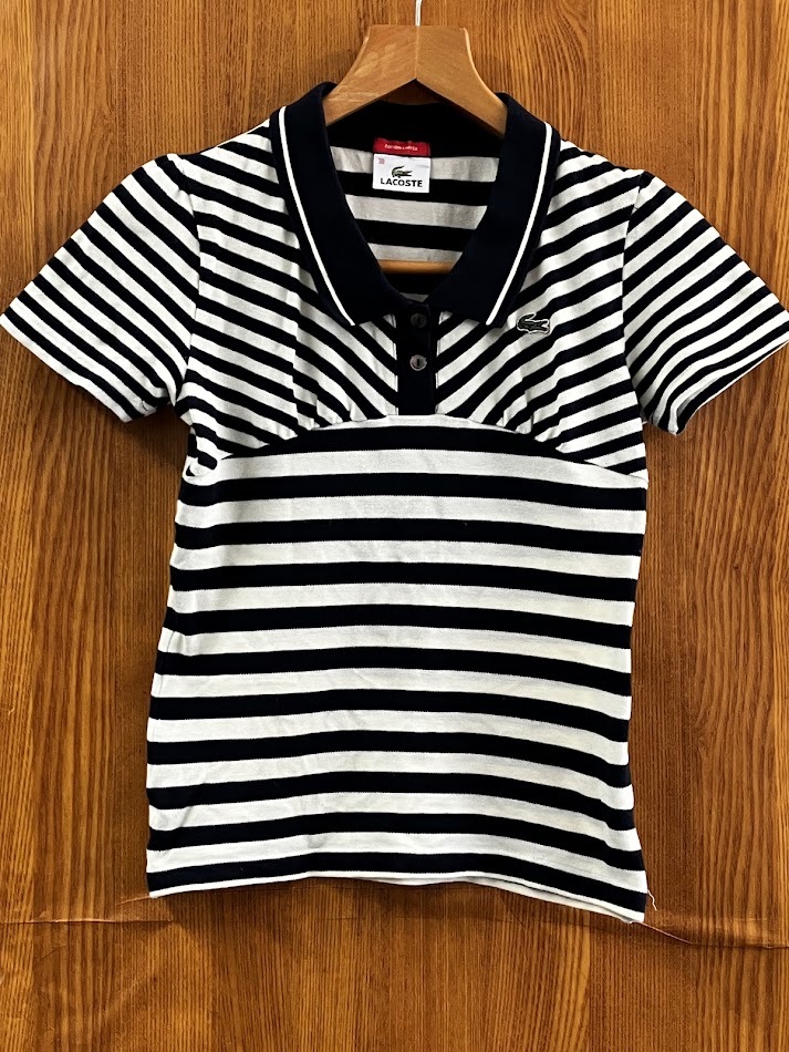 LACOSTE ラコステ　ボーダーニット　レディースポロシャツ　38　BK　WHT　★2646-2管理