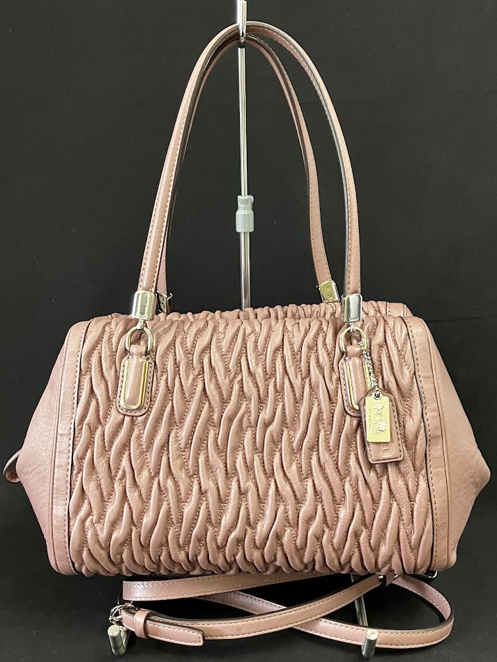 【美品】COACHコーチ ハンドバッグ マディソンギャザード 25259 ピンクベージュ レザー ハンドバッグ レディース 鞄★2596管理