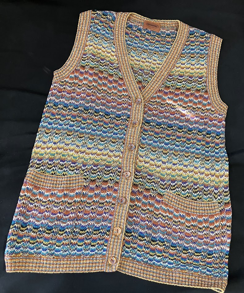 MISSONI 42イタリア製 メンズニットベスト コットン85％ナイロン１５％マルチカラー オレンジタグ メンズ ミッソーニ★2396管理