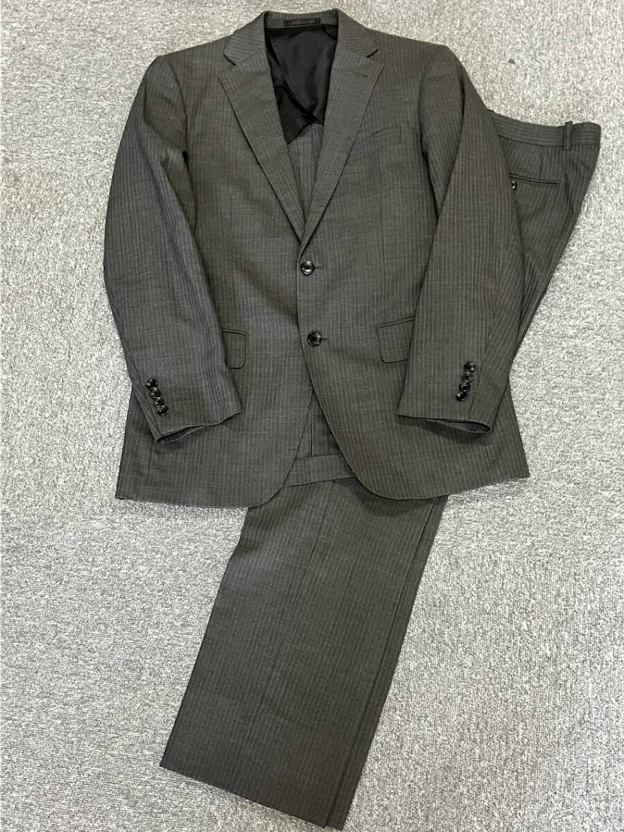VISARUNO ビサルノ 春夏 背抜き ウール 混★ ストライプスーツ グレー系２B Sz.L位 メンズ★2477管理