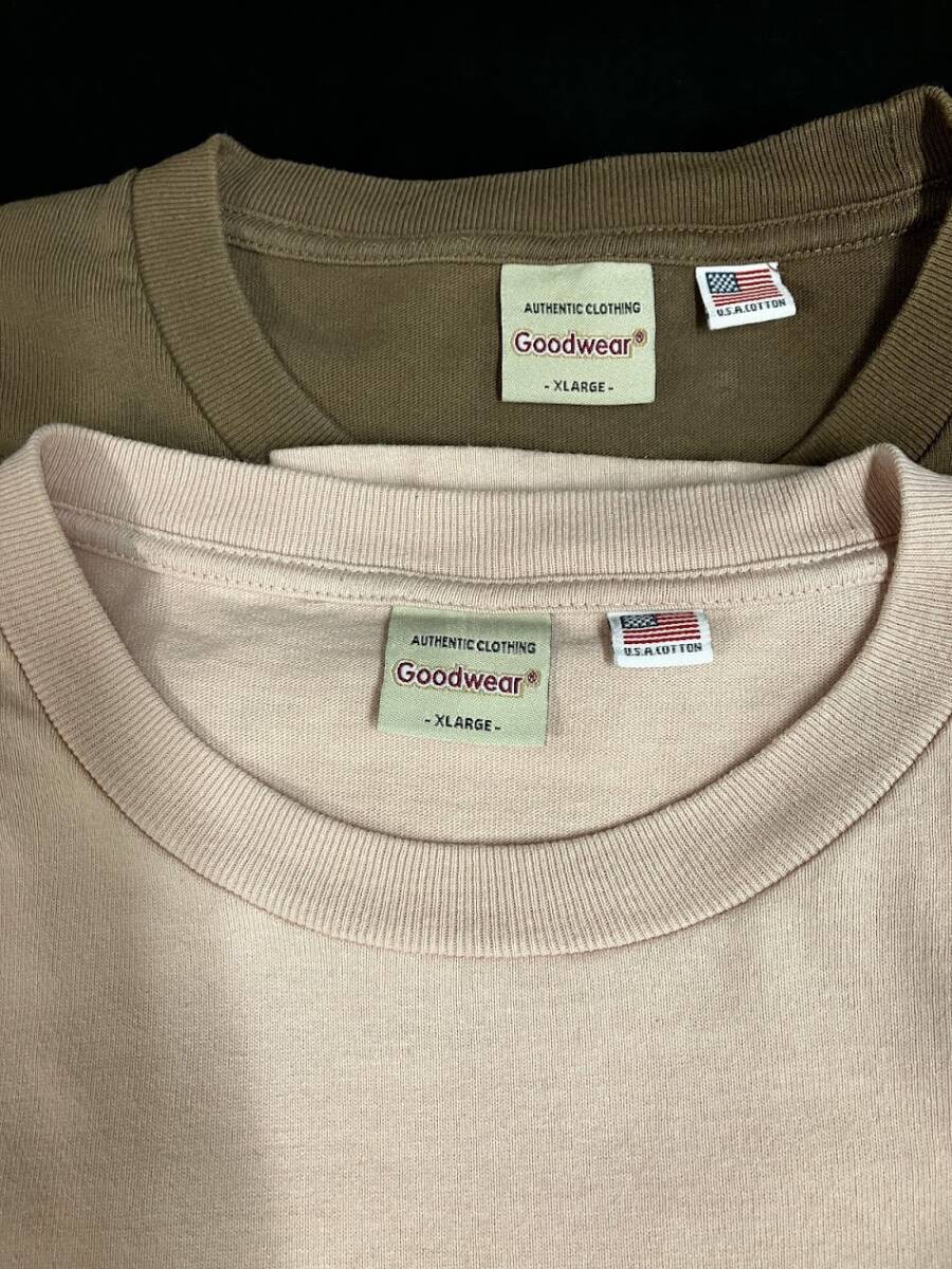 【2枚まとめ】GOODWEAR tシャツ　厚手　USA COTTON XLサイズ　ピンク・ブラウン　★2492・2493管理