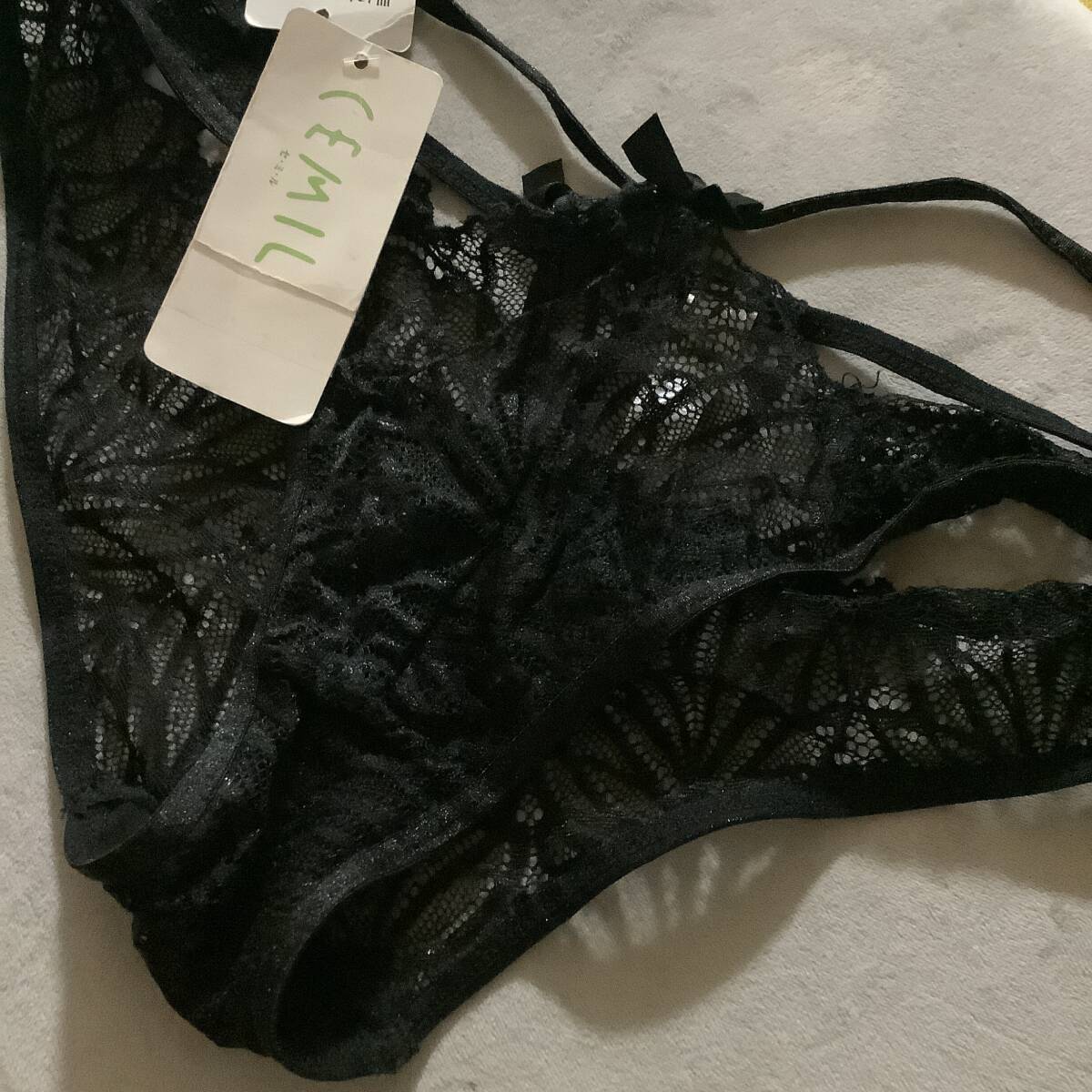 新品　ひも　black　lace　パンティ　L