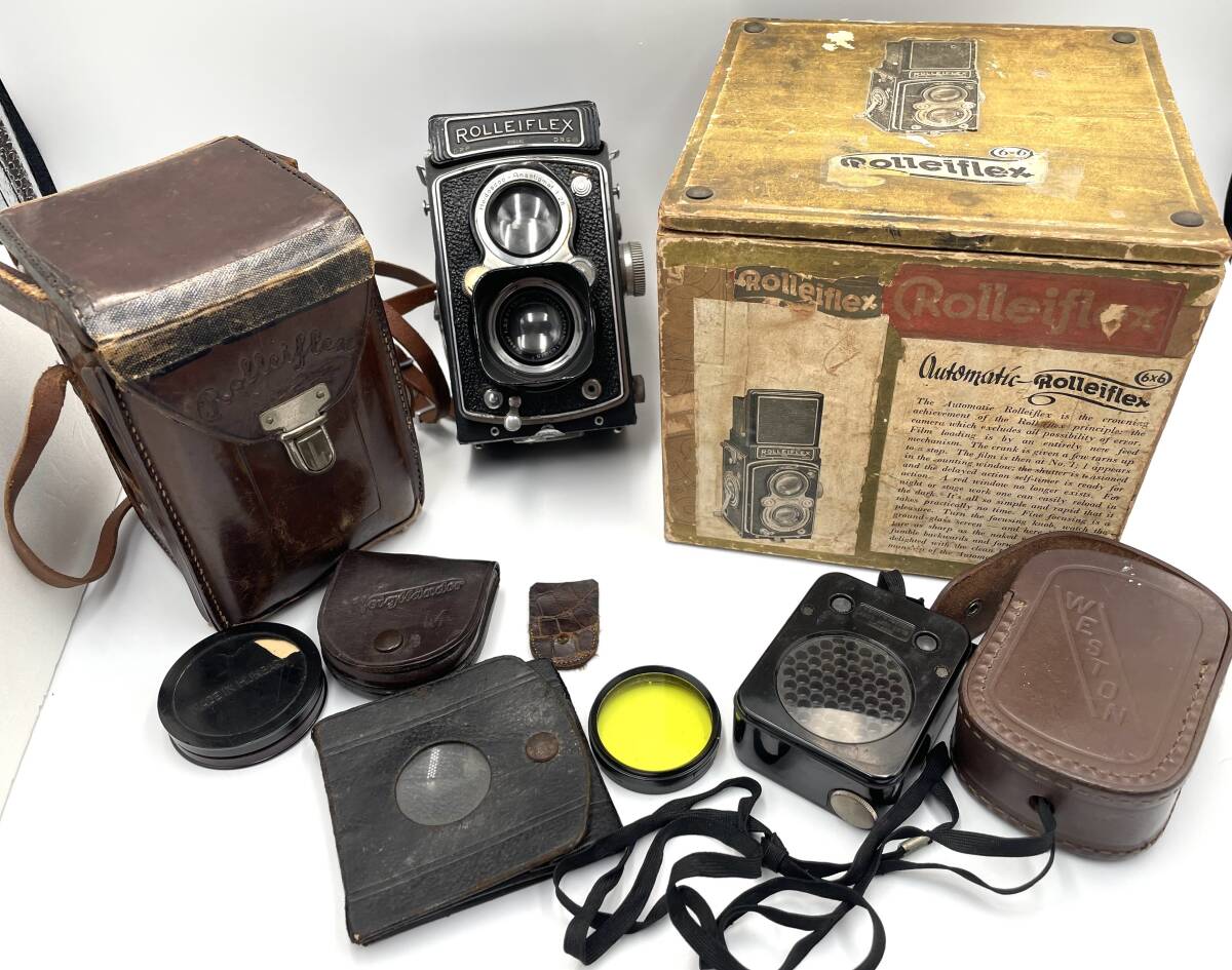 ROLLEIFLEX　 75mm 　1:3.5 レンズフード　革ケース 等　付属品色々　　ローライフレックス　rolleiflex rollei flex