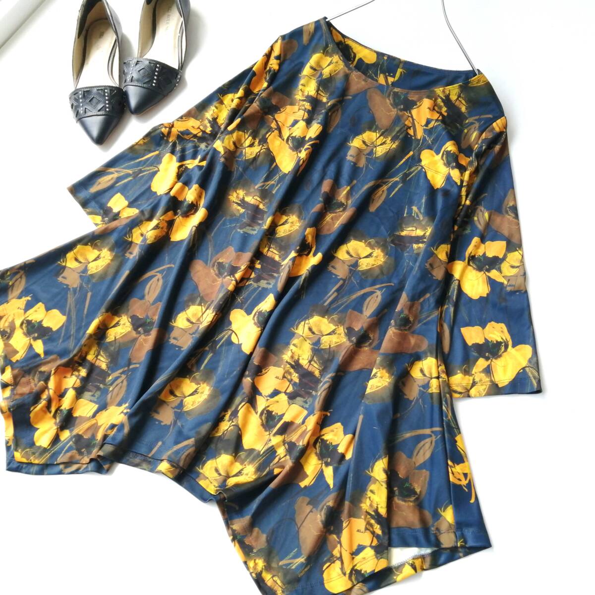 レディース♪花柄チュニック 七分袖チュニック 変形デザイン 260825ns【4点同梱で送料無料】