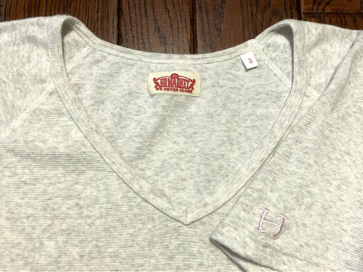 ハリウッドランチマーケット HOLLYWOOD RANCH MARKET ストレッチフライス Vネック カットソー 半袖 Tシャツ Ｌ 霜降り ハリラン HRM 日本製