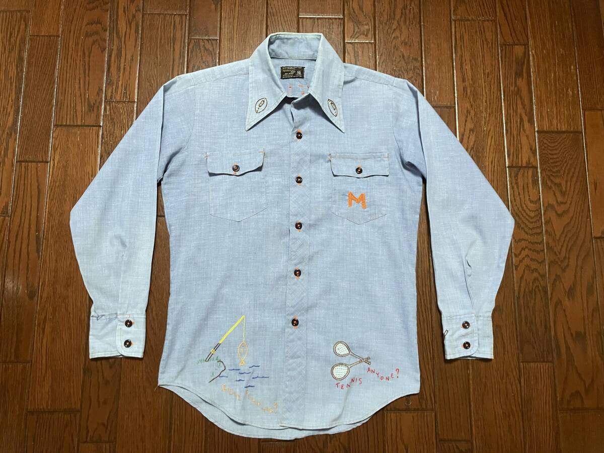 ７０ｓ ビンテージ タウンクラフト ＴＯＷＮＣＲＡＦＴ 刺繍 シャンブレーシャツ １６ スポーツ アメフト テニス 釣り 野球 ７０年代