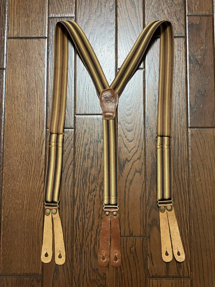 ノンストック NONSTOCK レザー コンビ サスペンダー ストライプ 茶系 ブラウン