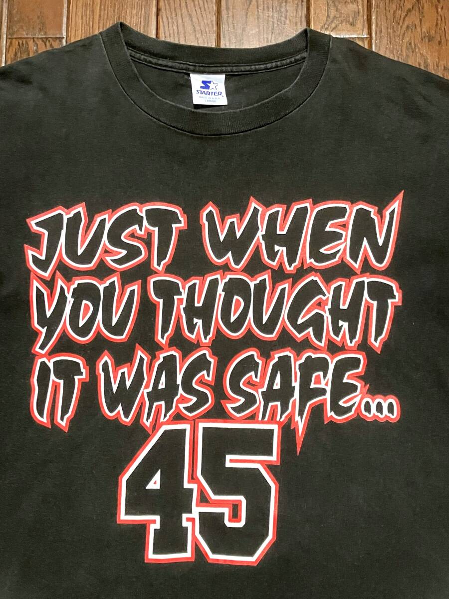 USA製 90s STARTER マイケル ジョーダン 復帰 Jordan HE'S BACK ４５ Tシャツ L 黒 ブラック NBA バスケ 袖シングルステッチ アメリカ製