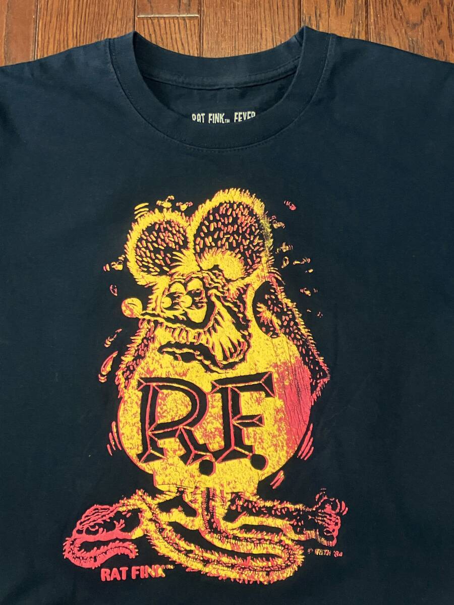 RATFINK FEVER ラットフィンク 両面プリント Tシャツ M 黒 ブラック 発泡プリント 前後プリント MOONEYES ムーンアイズ エドロス Roth
