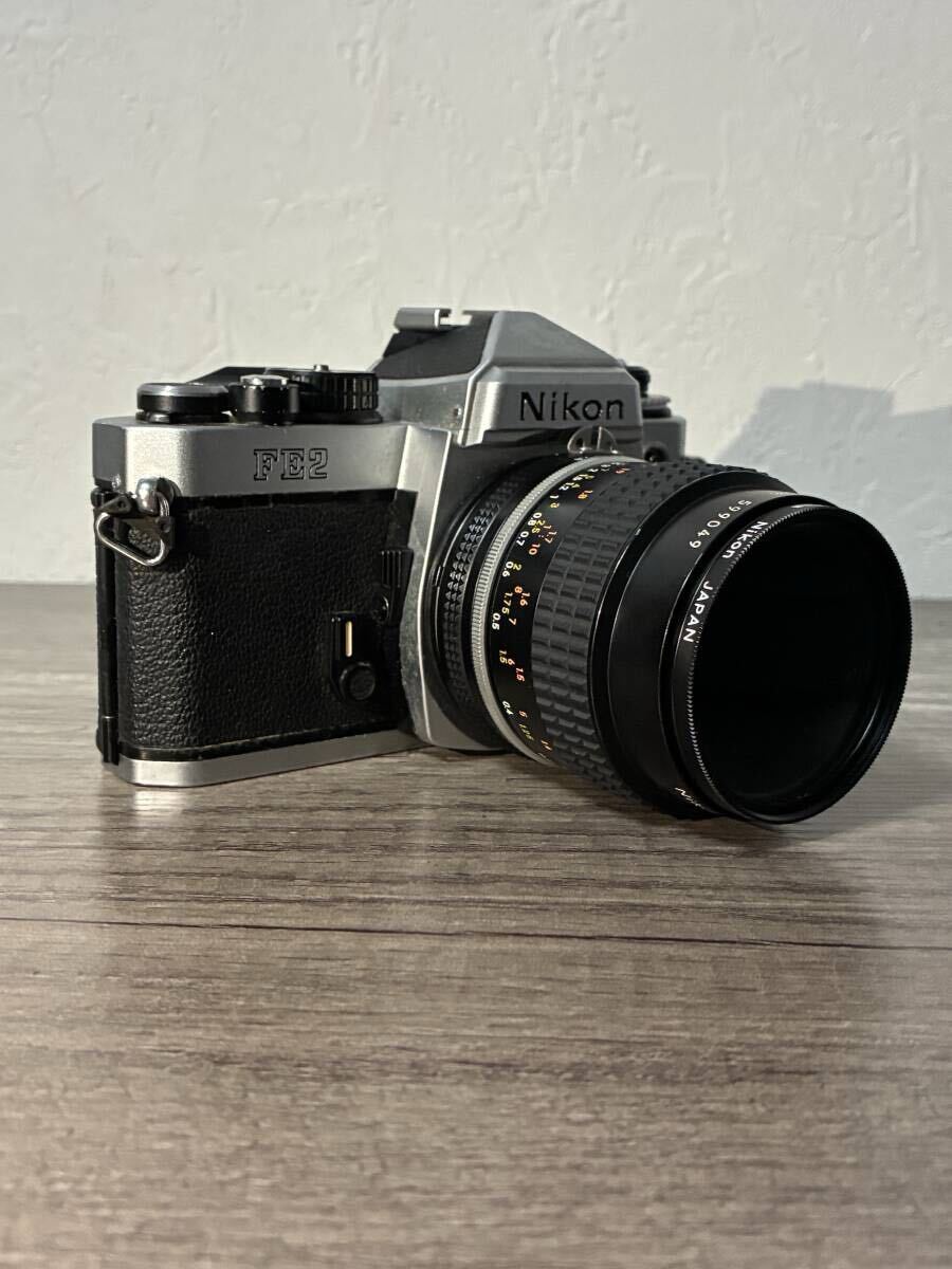 Nikon FE2 Silver Film Camera + Ai-S Micro-NIKKOR 55mm F2.8 Lens ニコン フィルムカメラ マイクロニッコール レンズ セット