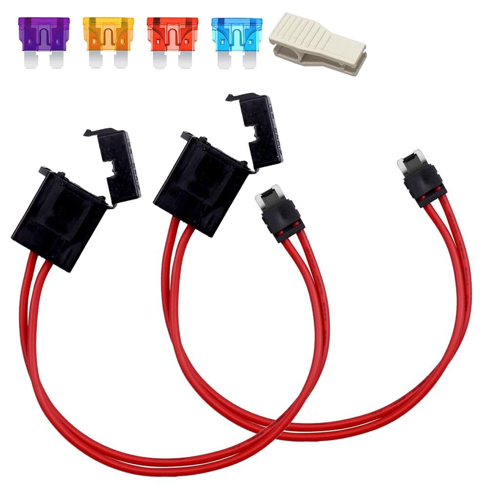 車用 ロープロファイル ミニブレードヒューズホルダー 12-24V 2個組 E1553 16AWG 4種ヒューズ付 新品 未使用