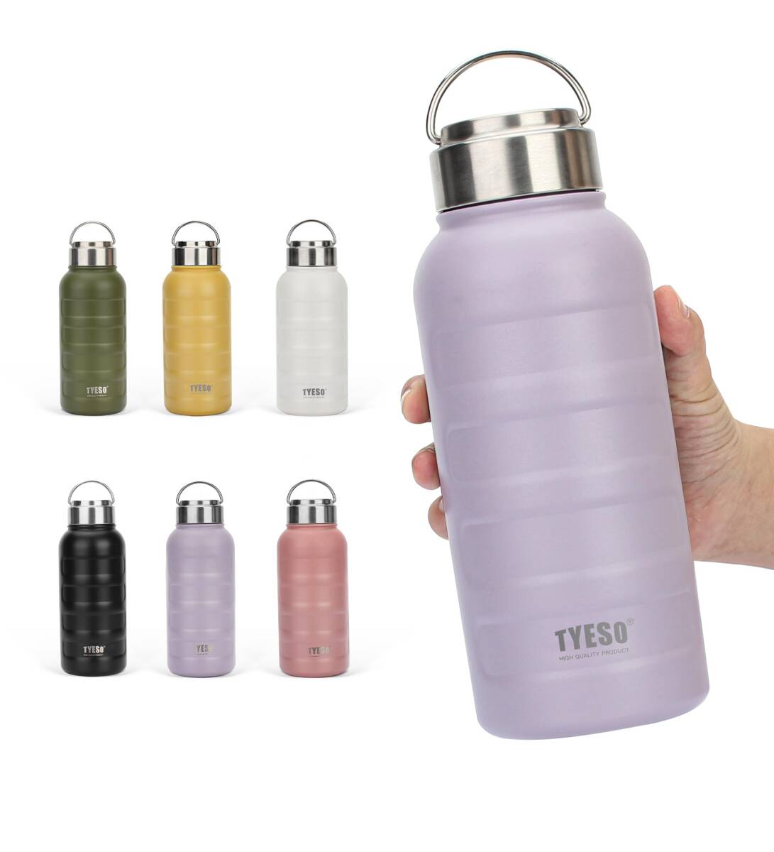 TYESO 真空断熱 ステンレス 2重構造 スポーツボトル 750ml 直飲み 広口 ハンドル付 パープル 水筒 新品 未使用