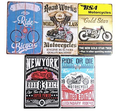 HWT ブリキ看板 バイク 5枚セット アメリカン ダイナー レトロ ヴィンテージ インテリア雑貨 装飾 新品 未使用 即決