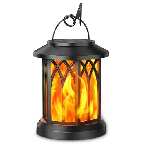 屋外 ソーラーランタン IP65防水 火炎LEDイルミネーション 太陽光充電 自動点灯消灯 ガーデンライト 黒1個 新品 未使用