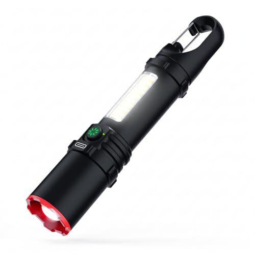 高輝度 XPE COB光源 LED懐中電灯 小型 ポータブル作業灯 Type-C充電 4段階調光 ズーム 180度広角 尾部フック