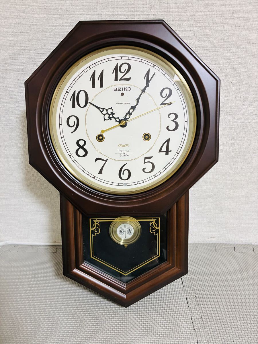 S26080705 【美品/完動品】SEIKO セイコー 八角尾長 報時付 電波掛時計 RQ205B チャイム＆ストライク 飾り振り子 動作確認済 木枠 レトロ