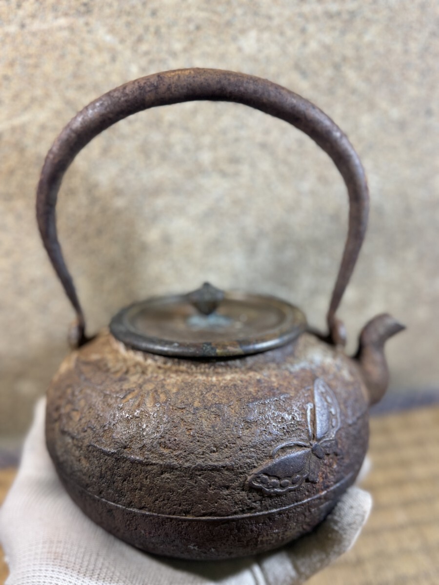 小振り　金清堂　 岩肌 明治時代 鉄瓶 煎茶道具