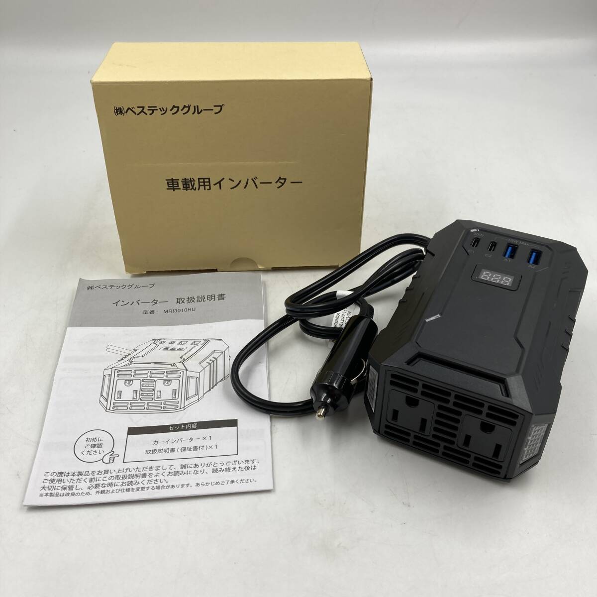 【通電確認済】BESTEK インバーター 300W 修正正弦波 DC12VをAC100Vに変換 シガーソケット 接続 USB-C PD30W 急速充電/Y42899-F2