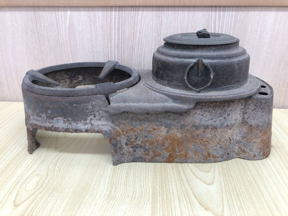 2387◇京都蔵出し 野燗炉 龍文堂造銅蓋付き 花形透かし摘み 茶釜 煎茶道具 古民具