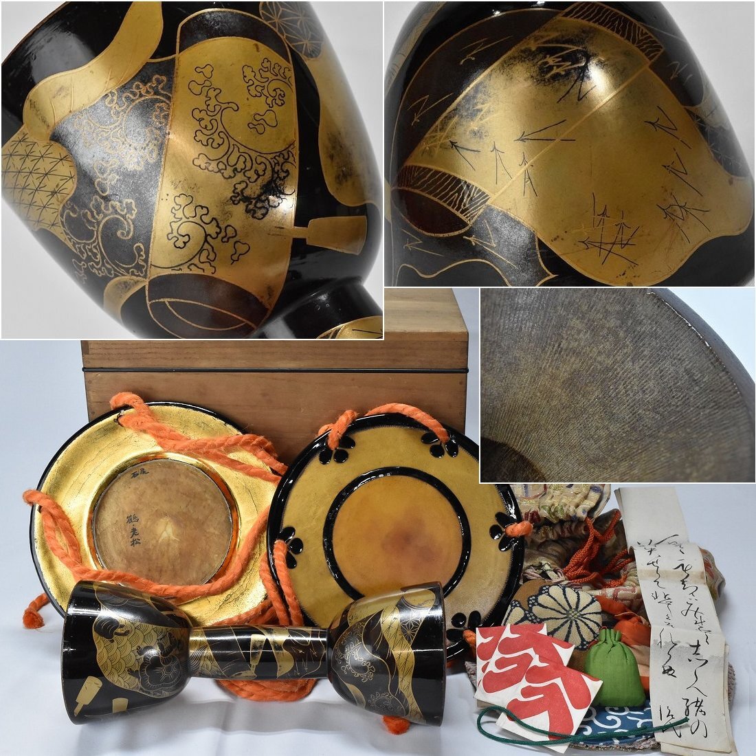 小鼓 反物蒔絵 鉋目彫 古皮(革)江戸時代 小鼓箱 時代和楽器 雅楽神楽能楽
