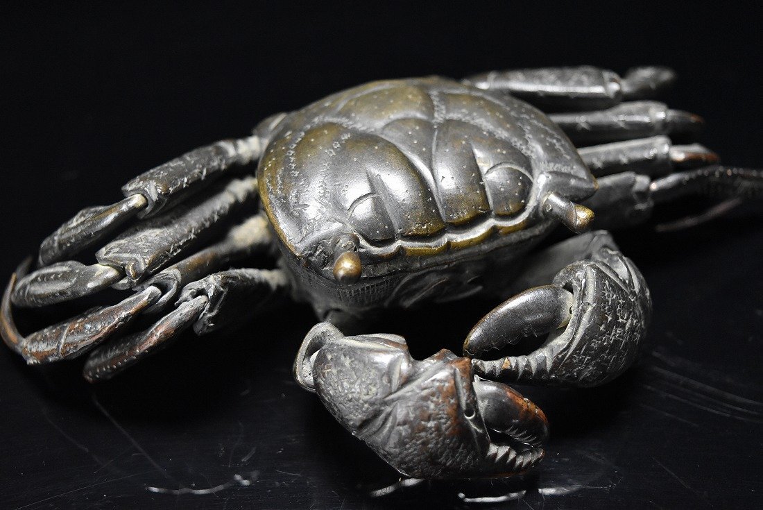 時代 蟹 自在 置物 銅製 可動 床飾り 最大横幅20.5cm 重量748ｇ