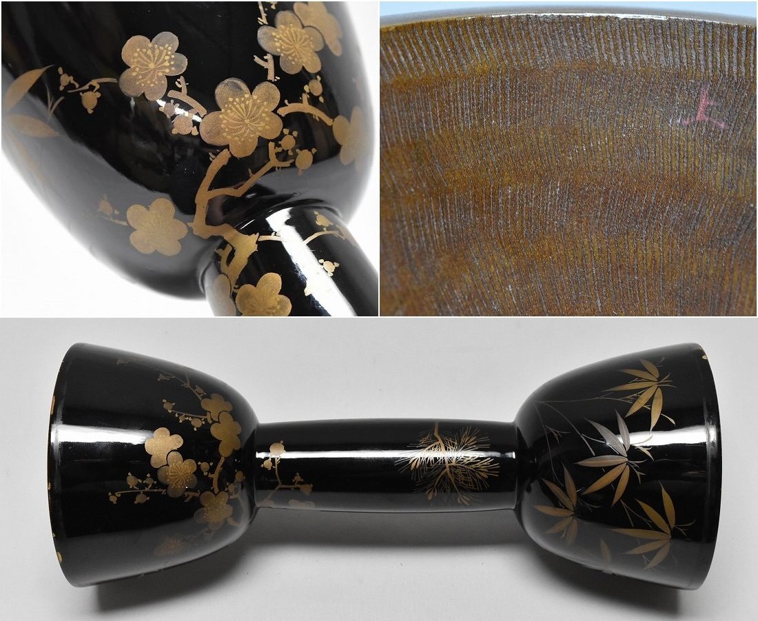 小鼓 松竹梅蒔絵 変わり鉋目彫 時代 鼓胴 時代和楽器 雅楽神楽能楽