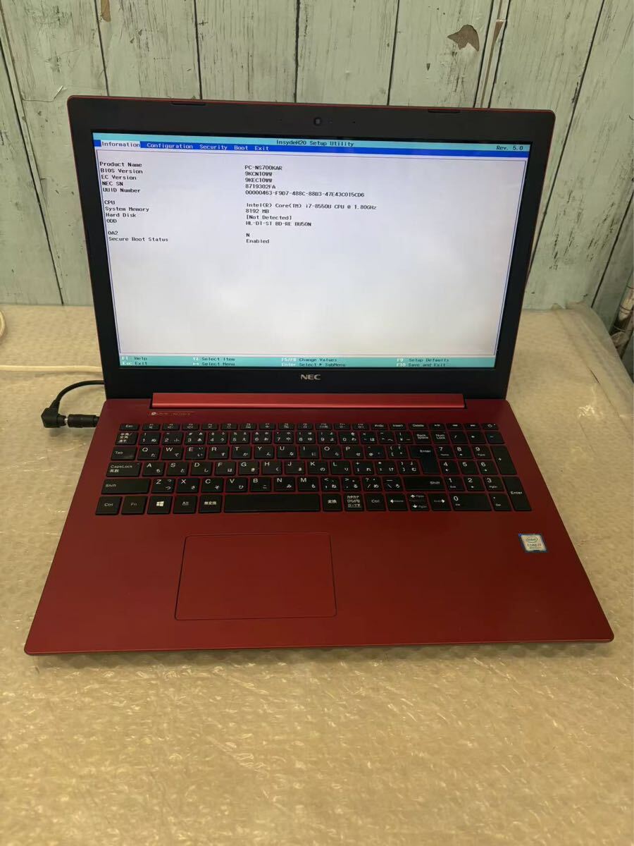 NEC PC-NS700KAR，Bios起動OK，i7-8550U/8GB/BDドライブ付き/HDD無し　アダプター無し　本体のみ　キズ汚れあり　中古現状品（100s）