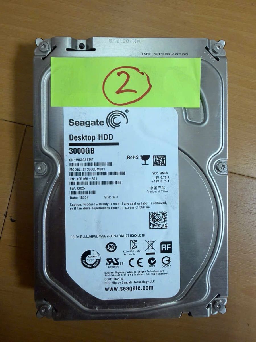 即決、送料無料Seagate 3TB HDD ST3000DM001-1ER166 7200RPM SATA 使用747時間 CrystalDiskInfo正常 3.5インチ 動作品