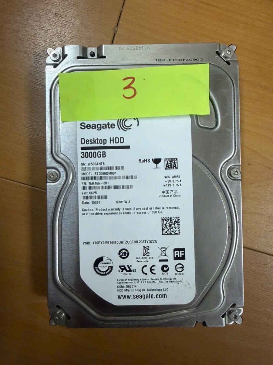 即決、送料無料Seagate 3TB HDD ST3000DM001-1ER166 3.5インチ SATA 7200RPM CrystalDiskInfo正常 使用45395時間　動作品