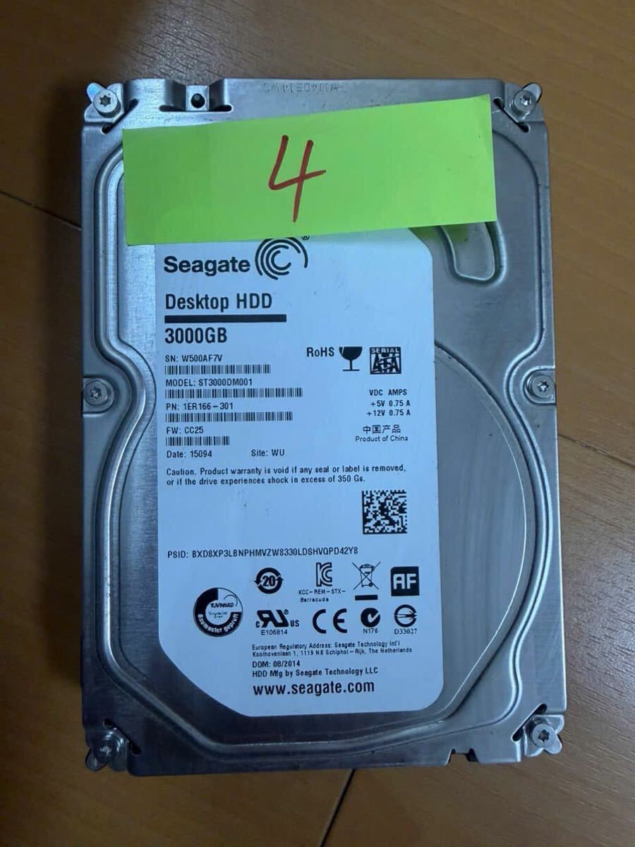即決、送料無料Seagate 3TB HDD ST3000DM001-1ER166 3.5インチ SATA 7200RPM CrystalDiskInfo正常 使用45395時間 動作品　(4) 