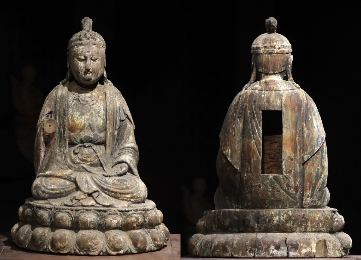 【雲錦】明代 観音造像 楠木製 木彫 坐像 蓮華座 仏像 古美術 時代物 唐物 中国美術 骨董品 美品0725-MS