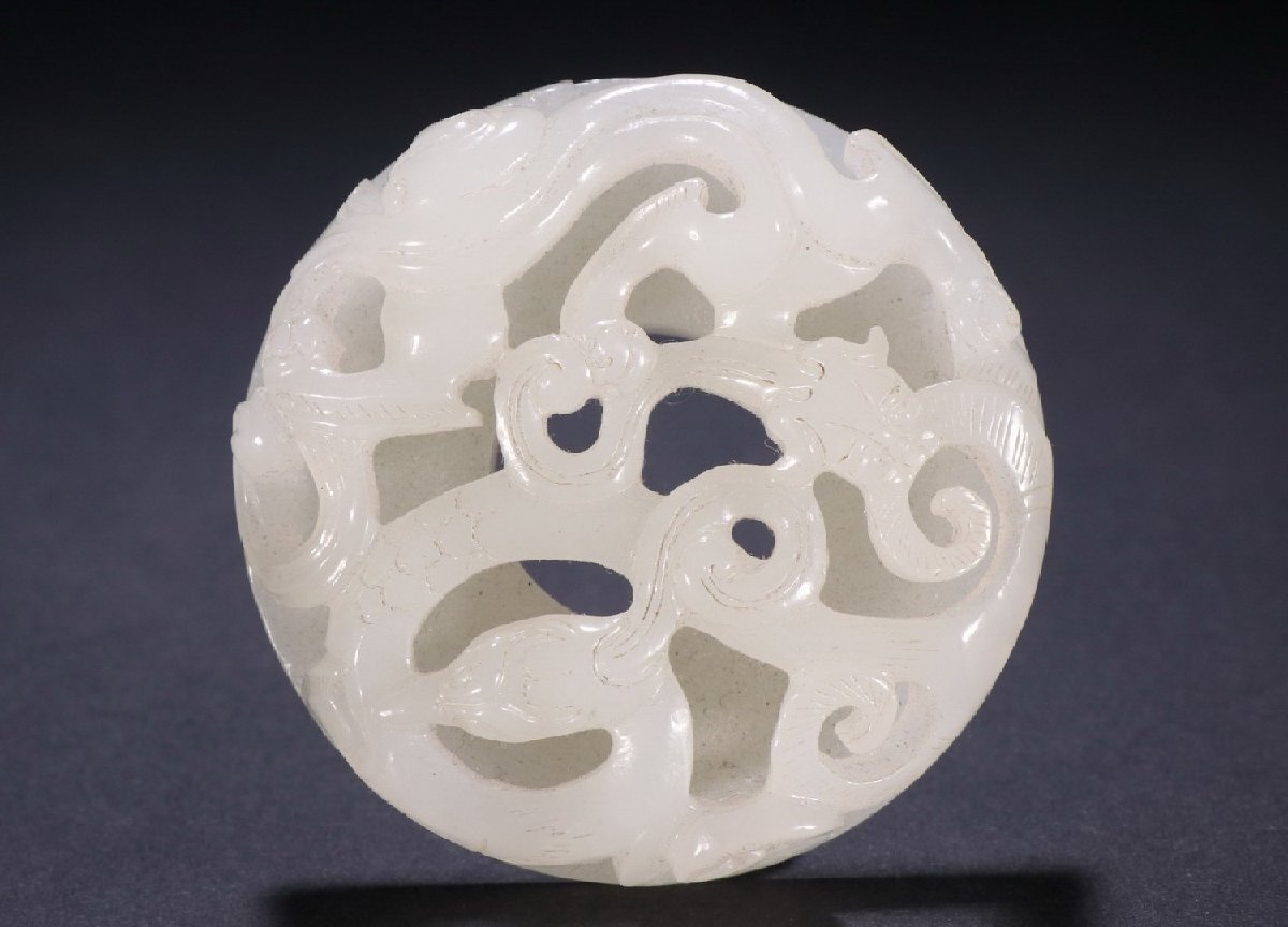 【雲錦】清代 和田玉 白玉 透彫 龍文 玉佩 根付 彫刻 古玉 玉器 中国美術 骨董 骨董品0725-AM7