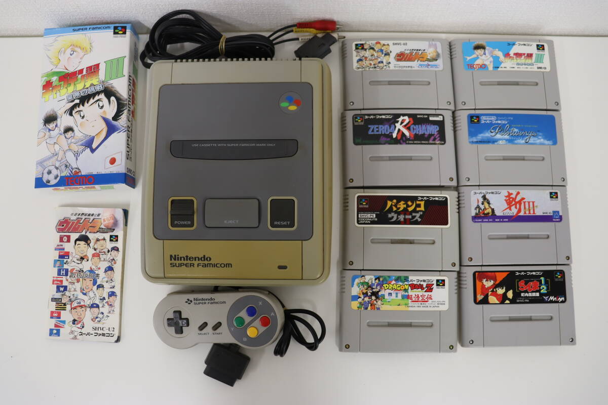 スーパーファミコン 本体 ソフト まとめ セット 箱付 キャプテン翼 ドラゴンボール 超悟空伝 らんま スピリッツ 斬 現状品 激安1円スタート