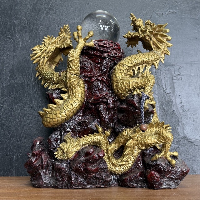 風水山水龍 双龍 置物 インテリア オブジェ 36x17x43cm 9.84kg ガラス? 水晶? /517754