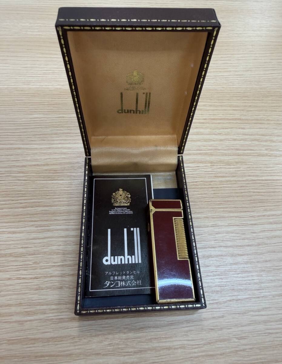 1548★【火花確認済/当時物保証書付】ダンヒル dunhill ローラガス ライター ボルドー ラッカーゴールド 1982年購入 昭和レトロ 経年保管品