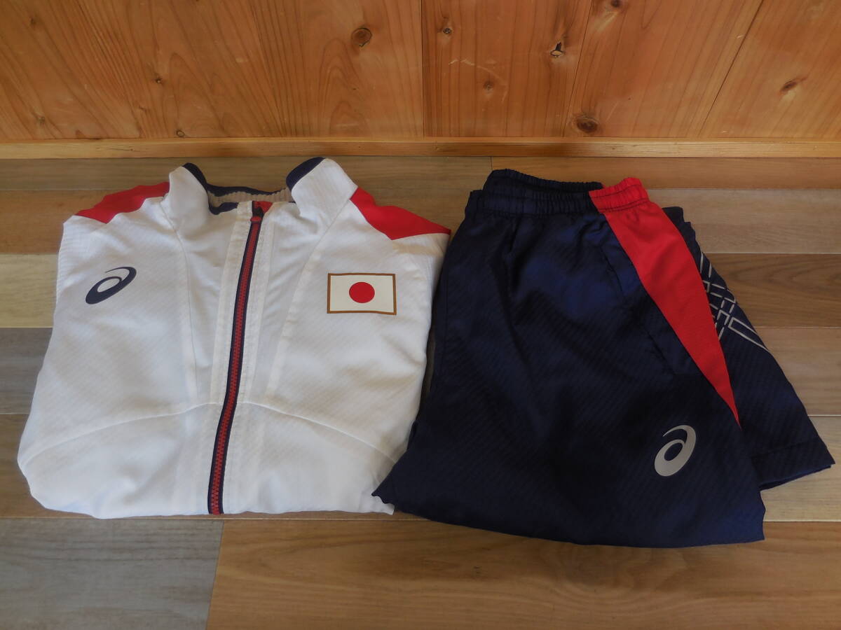 現状品 asics ジャージ 上下 Lサイズ 冬用 裏起毛 レスリング 日本代表 毛玉あり 激安1円スタート A35-20