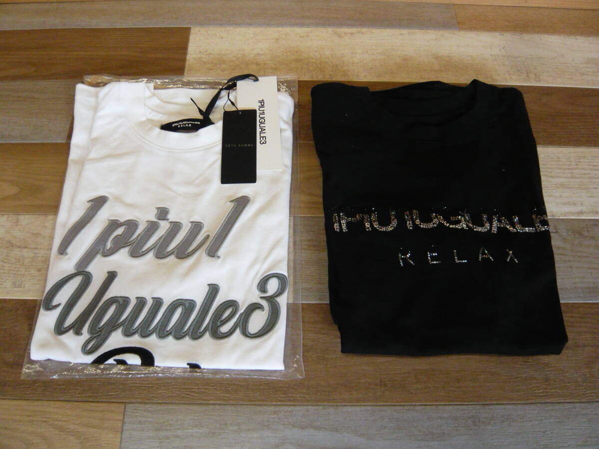 現状品 1PIU1UGUALE3 RELAX Tシャツ 2点 Mサイズ 白:黄ばみ有 黒：首回り伸び有 激安1円スタート A