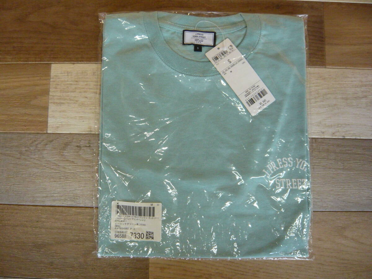 未使用 J.PRESS YORK STREET バックプリントTシャツ Sサイズ ピーコックグリーン 激安1円スタート A