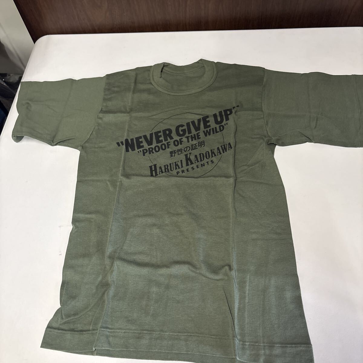 ◎衣類◎Ｔシャツ◎野生の証明◎角川春樹◎ HARUKI KADOKAWA PRESENTS◎スタッフＴシャツ◎ミリタリーオリーブ◎中古品◎引取可能◎札幌◎