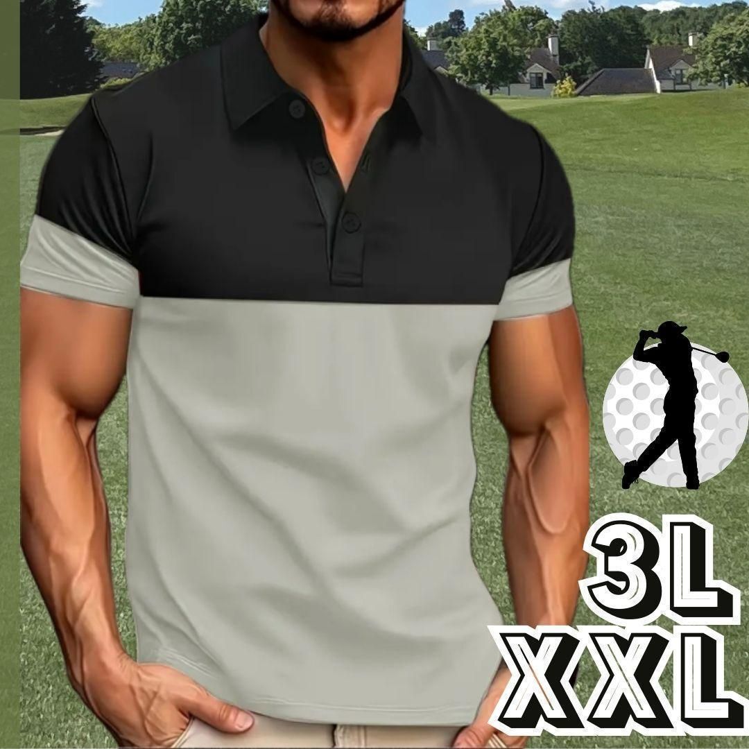 セール★ゴルフウェア ポロシャツ メンズ 春夏 春 夏 秋 半袖 シャツ シンプル★大きい サイズ XXL 3L 2XL★ブラック 黒★スポーツウェア