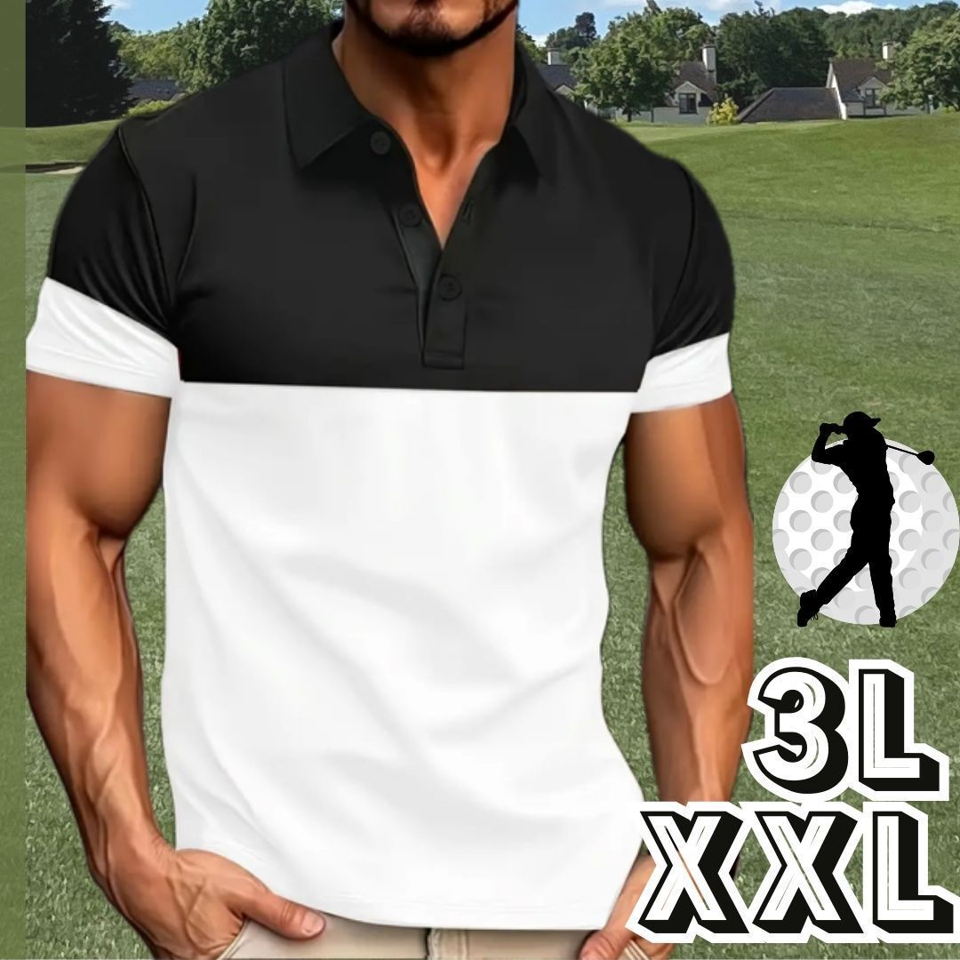 ゴルフウェア ポロシャツ メンズ 半袖 シャツ 春夏 春 夏 シンプル★大きい サイズ XXL 2XL 3L★ホワイト 白 ブラック 黒★スポーツウェア